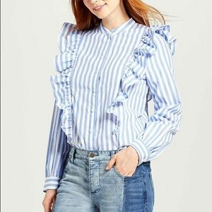 Blue and White Ruffled Top